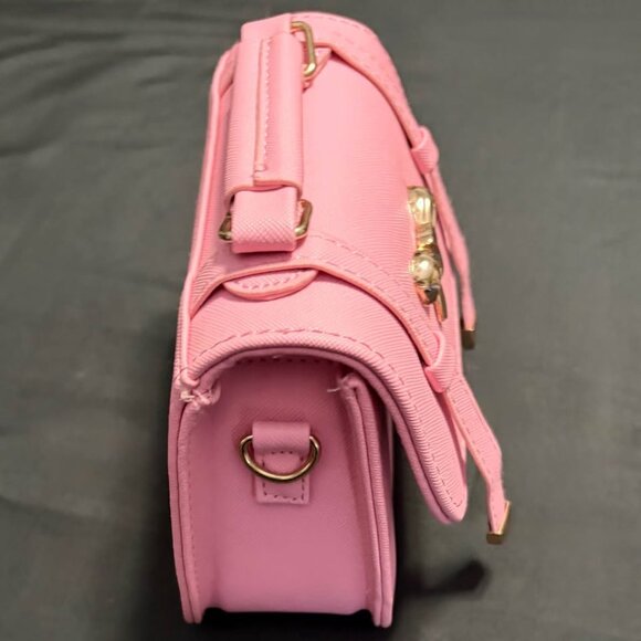 Mini Pink Faux‎ Leather Shoulder/Crossbody Bag w/Bow Accent Coquette Girl - Picture 6 of 12